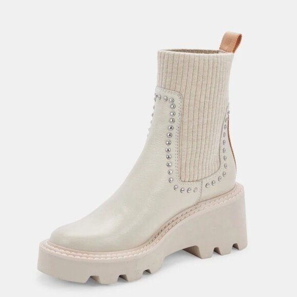 NEW Dolce Vita Hoven Stud H2O Waterproof Chelsea Boots, Ivory Leather Size 9.5 - Picture 7 of 13